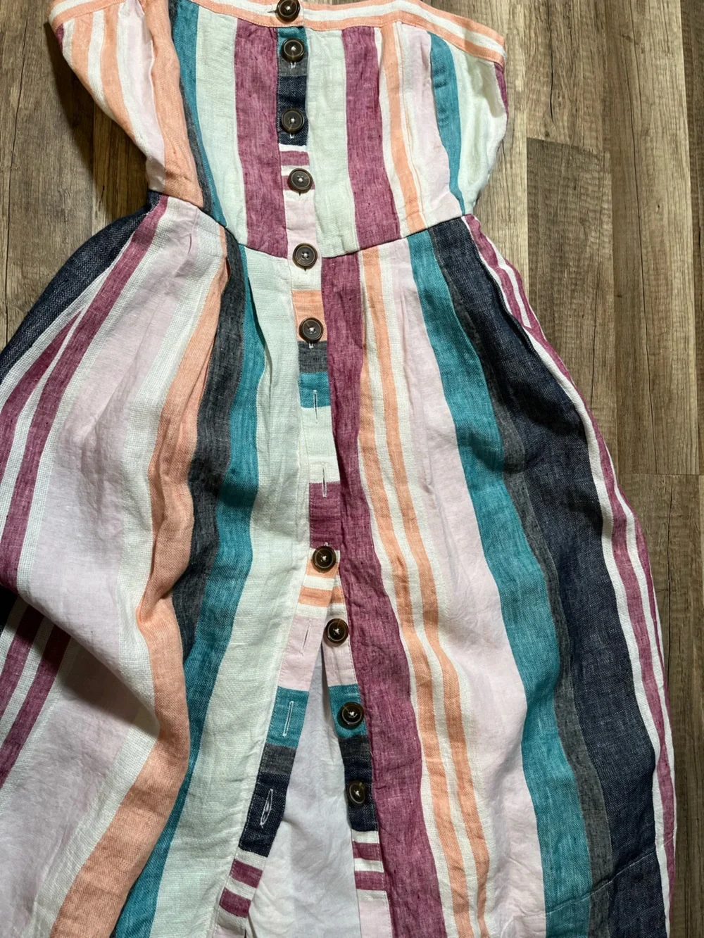 NWT J.Crew Multi-Color Striped Linen Midi Dress with Ruffle Straps Size 2